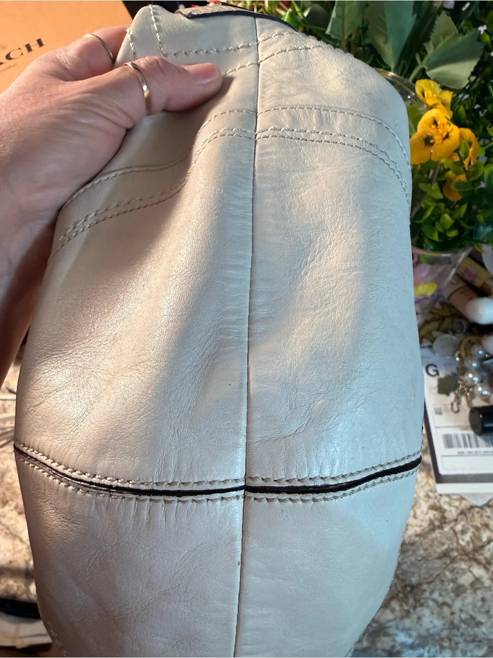 COACH White Leather Hobo Bag Daniel - Smooth Curved Silhouette